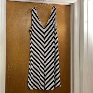 LOFT Navy Blue Striped Swing Dress